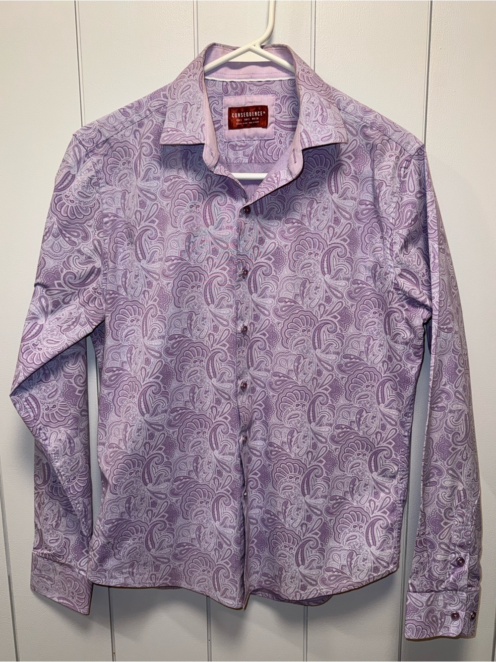 Consequence Men’s Lavender Paisley Long-Sleeve Button-Down Shirt